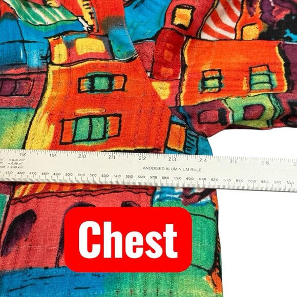 Chicos Linen Button Up Multicolor Village City Artsy Colorful Womens XL 3 - Picture 11 of 12